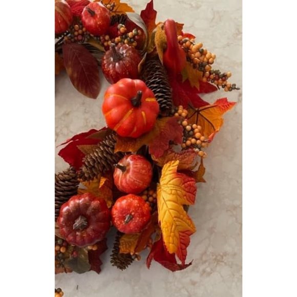 18’’ Autumn Front Door Harvest Wreath with Various Pumpkin - Picture 5 of 5